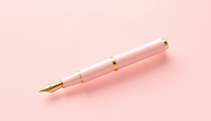 Elegant pink writing tool with a gold nib resting gracefully on a smooth pink surface, bathed in soft light