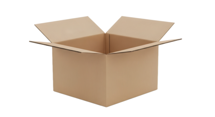 Plain brown open cardboard box for shipping or moving, shown as an empty container object isolated against a clean white background