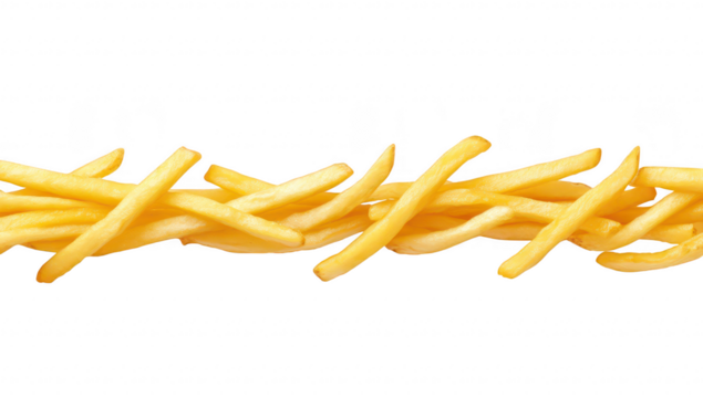 A delicious arrangement of golden. crispy French fries laid out against a clean white background. perfect for fast food or snack options in culinary or advertising contexts