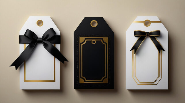 Black and White Gift Tags with Gold Accents and Ribbons