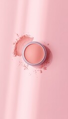 Pink Powder Beauty A Close Up Presentation of Cosmetic Product on a Delicate Pastel Backdrop