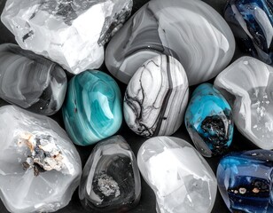 Collection of polished stones in various colors