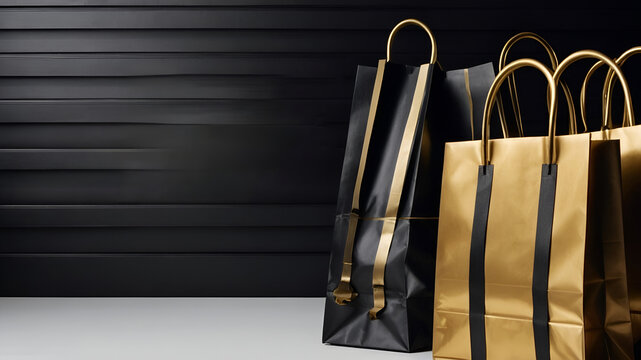 Black and Gold Shopping Bags on a Black Background