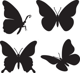 big butterfly silhouette icons set side, front, back, and top views vector art illustration