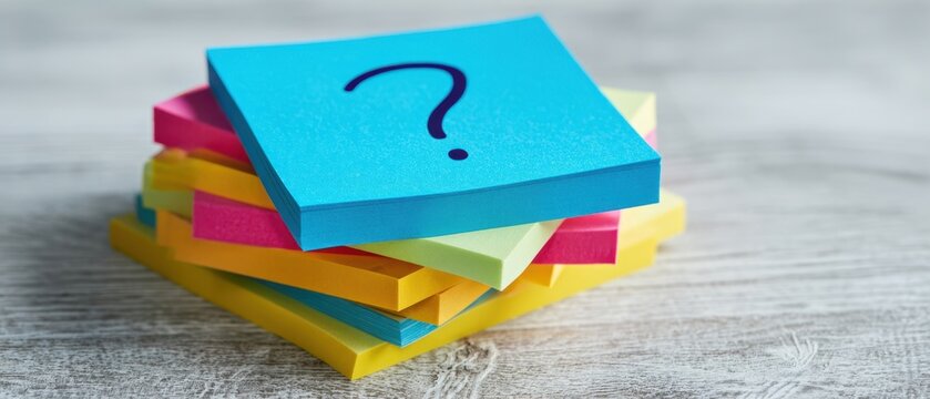 The Stack of Colorful Sticky Notes with a Question Mark on Top