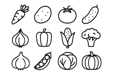 Hand-drawn vegetables collection: simple line art of fresh produce
