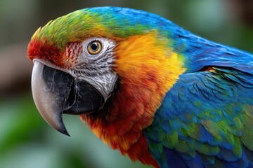 Obraz premium Close Up Colorful Parrot Green Orange Blue Feathers Beak Eye