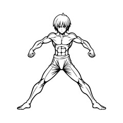 Fototapeta premium Black and white hot anime character line art illustration, stylish minimal outline drawing in clean style