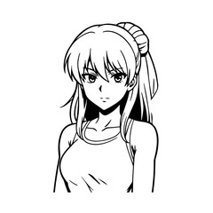 Black and white hot anime character line art illustration, stylish minimal outline drawing in clean style