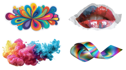 Abstract colorful sticker collection isolated on transparent background