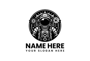 Steampunk Astronaut Logo Design with Detailed Gear and Stars.