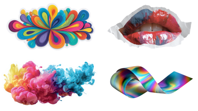 Abstract colorful sticker collection isolated on transparent background