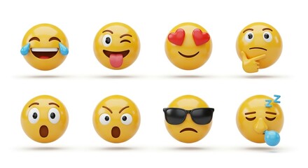 Fototapeta premium Express your diverse emotions with these vibrant emoji icons, perfect for social media, marketing, or adding a playful touch to your designs today