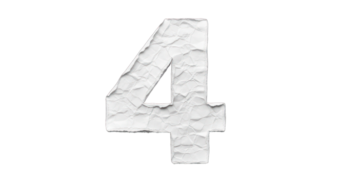 Textured Paper Number Four Isolated on White.