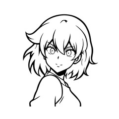 Black and white hot anime character line art illustration, stylish minimal outline drawing in clean style
