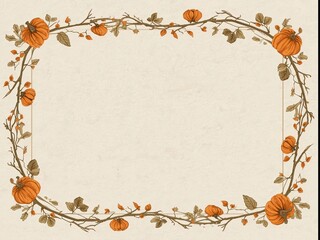 An oval-shaped frame decorated with vines, pumpkins, and berries in autumn tones, giving a feeling of abundance and warmth, perfect for the harvest season.