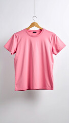 Realistic Unisex Pink T Shirt Mockup Flat Hanging on Neutral Background