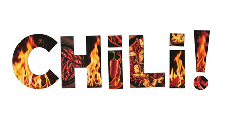 Fototapeta premium Chili Peppers and Flames Spelling Out Chili.