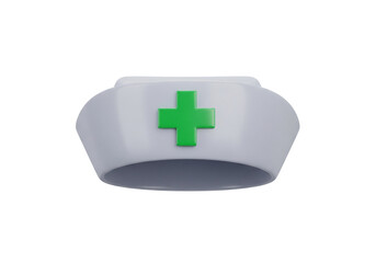 Fototapeta premium 3D Nurse Cap with Green Cross. Iconic Symbol for Healthcare and Medical Professionals. Clean 3D Render Isolated on White.