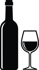 Vector Wine bootle and a glass icon vector on white background Design