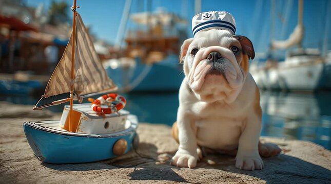 Cute bulldog with sailor hat