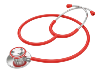 Classic Red Stethoscope Isolated on White Background - Essential Medical Diagnostic Tool
