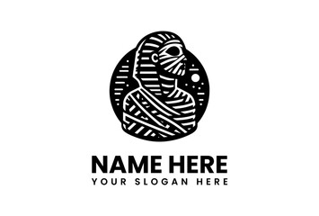 Stylized Mummy Profile with Bandages and Decorative Ornate Circle.