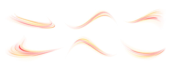 Golden light streaks curve gracefully across a black canvas. Their luminous trails suggest speed and elegance. Suitable for luxury branding or automotive designs. PNG