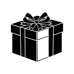 Gift box with ribbon bow hand drawn silhouette icon isolated on white background present concept