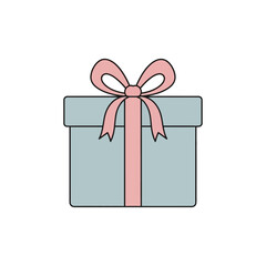 Illustration of a light blue gift box with a pink ribbon isolated on white background