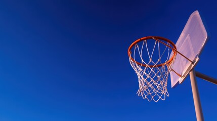 A vibrant basketball hoop against a clear blue sky, symbolizing sports and outdoor activities