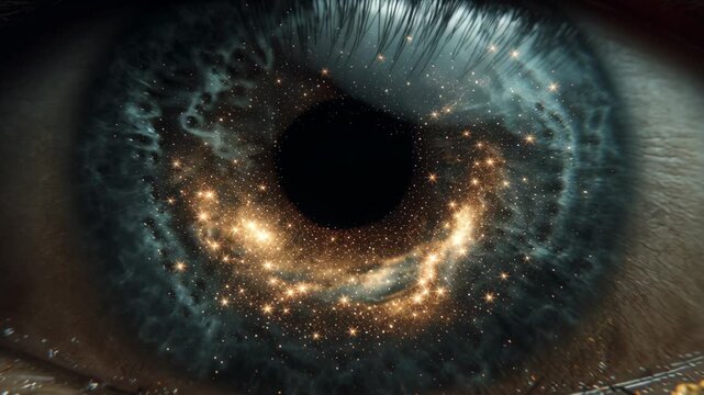 Colossal obsidian eye galaxy iris cosmic reflection galaxy pupil eye iris close up cosmos star field macro colossal obsidian eye