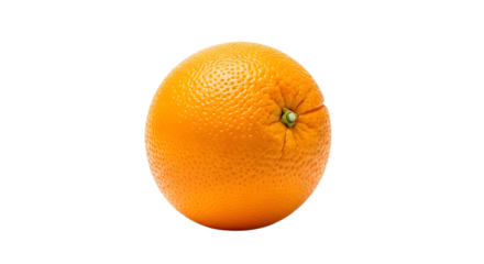 A single whole fresh orange fruit with a vibrant textured peel, perfectly isolated on a clean white background with no shadow for easy editing