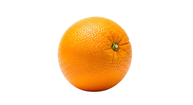 A single whole fresh orange fruit with a vibrant textured peel, perfectly isolated on a clean white background with no shadow for easy editing