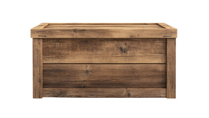 A rustic wooden storage box with a smooth finish. placed against a plain white background. ideal for home organization and decor. its sturdy design and natural wood texture