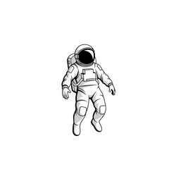An astronaut in a spacesuit, floating in zero gravity isolated on white background, exploring space