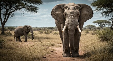 Obraz premium Two elephants in savanna