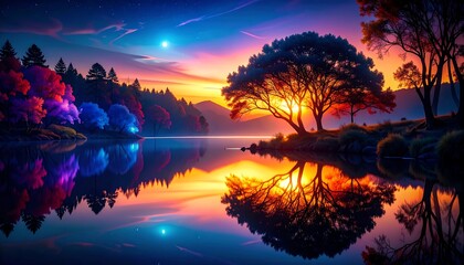 A vibrant lake sunrise