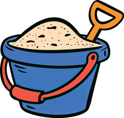 Blue beach bucket sand shovel summer fun toy vector Hand drawn © Vector World