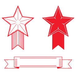 Obraz premium Red star award badges with banner elements for celebration and achievement designs
