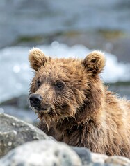 Fototapeta premium Close-up of a young bear by the water