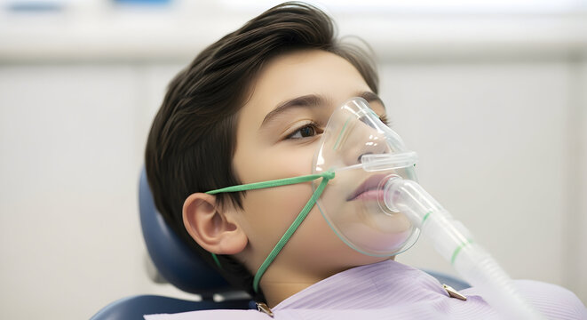 Boy Child Dental Patient Anesthesia Mask Oxygen Healthcare Medical Treatment Procedure Sedation