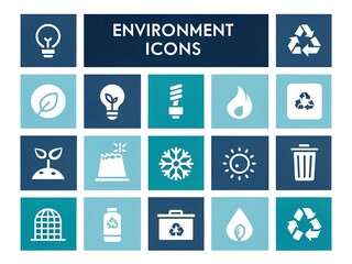 Environment Icon Set Featuring Renewable Energy Recycling Water Conservation and Sustainable Practices in a Modern Flat Design