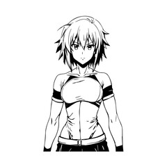 Black and white hot anime character line art illustration, stylish minimal outline drawing in clean style