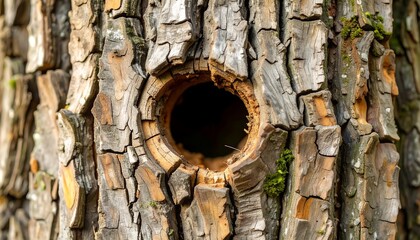 Close-up of tree bark with a hole