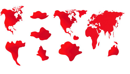 Fototapeta premium A red world map illustration various continents and regions in a stylized. modern design. ideal for educational materials. presentations. or travel-themed projects