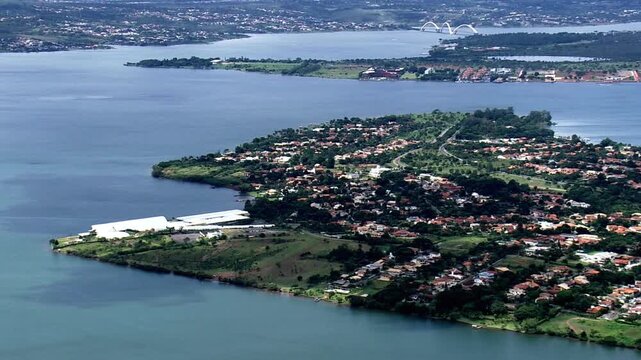 Aerial view of brasilia showing the parano lake and residential areas