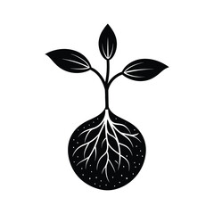 Black Silhouette of a Plant with Roots and Leaves Keywords: plant, roots, leaves, silhouette