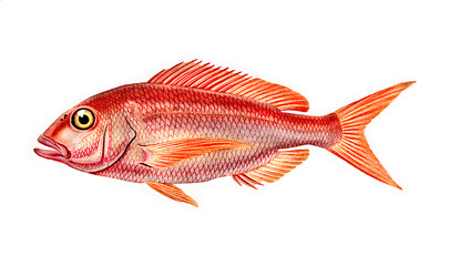 Red snapper on white background: detailed fish illustration image.