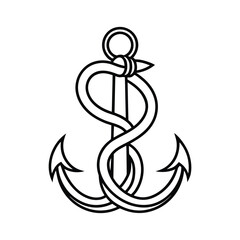 Nautical Anchor with Rope Outline Vector maritime ocean